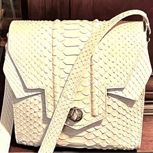 Reece Hudson SALE! White Cream Python Shoulder Bag Made New York Snakeskin Purse